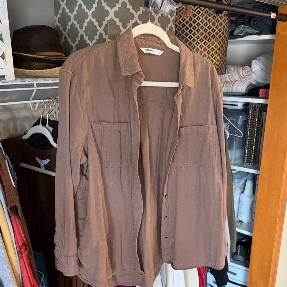 Sonoma Taupe Brown Button-Up Shirt Large